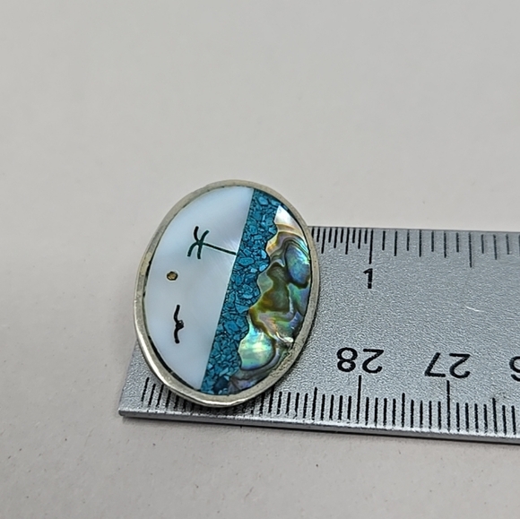Mexico Alpaca Silver Pin-pendant Abalone Beach Scene Bird Palm Tree - Picture 6 of 8